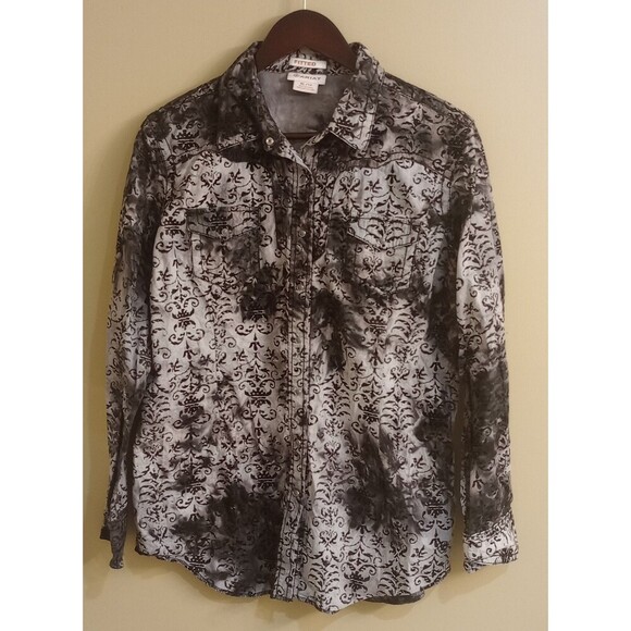 Ariat Tops - Ariat Pearl Snap Button Down Shirt Velvet Jacquard Black Gray Rodeo Western XL